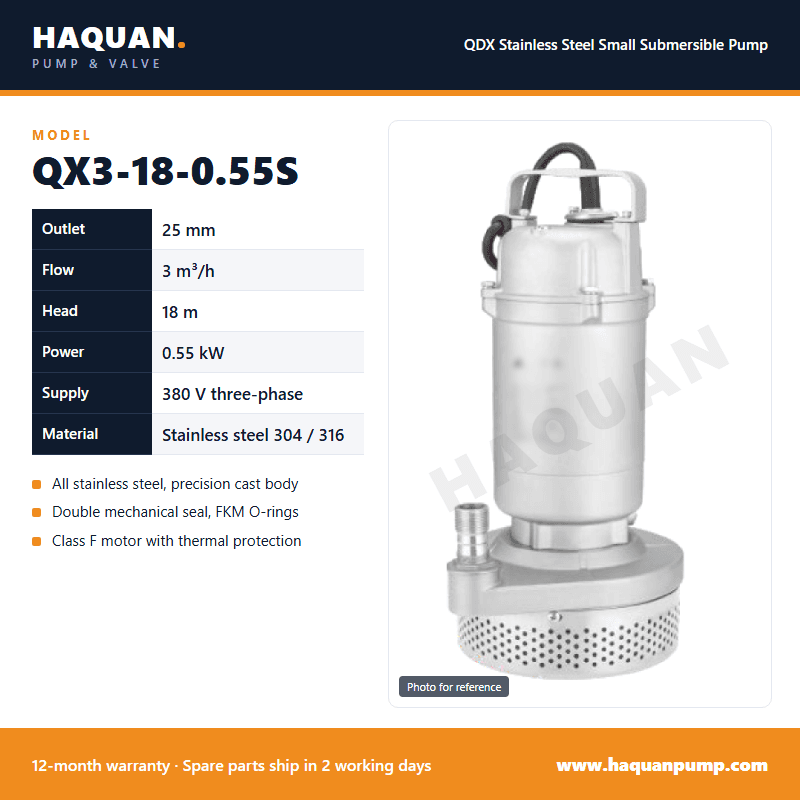 QX3-18-0.55S Stainless Submersible Pump for Aquaculture — QDX Small Submersible Pumps by Haquan